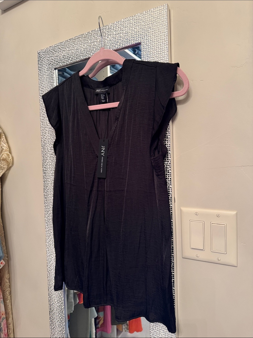 JNY Collection Black V-Neck Flutter Sleeve Blouse